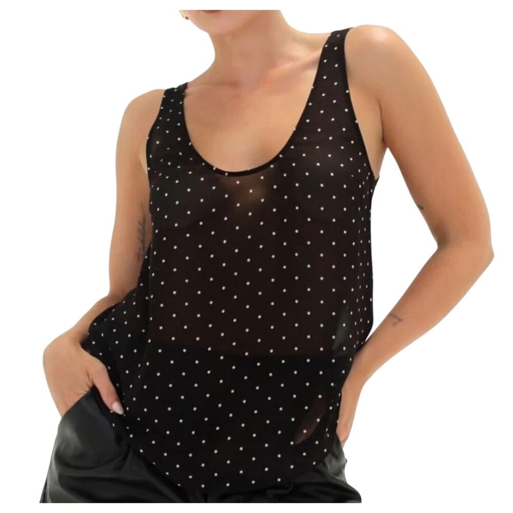 Rumored Old Fashioned Tank Top Classic Dot Black White Sheer Pola Dot Medium
